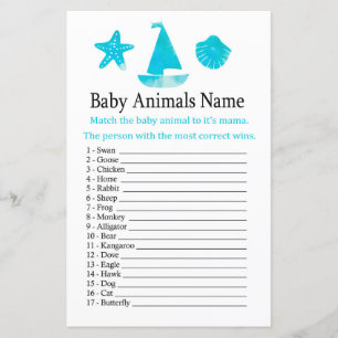 Papier Bébé Nautique Animaux Nom Jeu