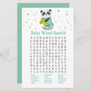 Papier Bébé Panda Baby shower Word Recherche Jeu