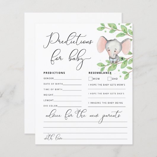 Papier Bébé Prédictions Garçon Eléphant Douche Jeu (Devant / Derrière)