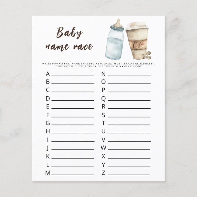 Papier Bébé prépare du café - Jeu de course de noms de bé (Devant)