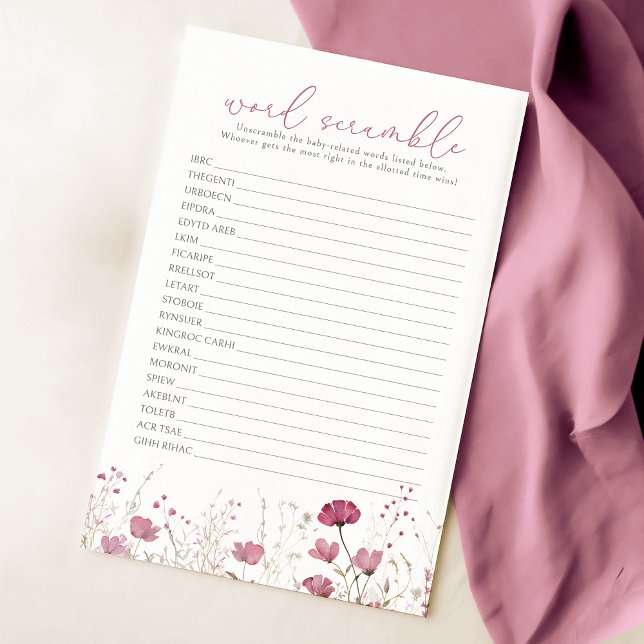 Papier Bébé rose En Fleur Fleur sauvage Word Scramble Jeu (Créateur téléchargé)