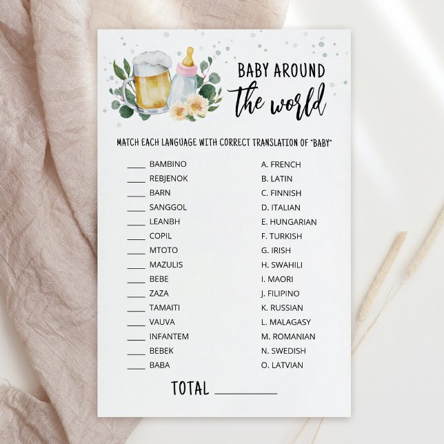 Papier Bébé se prépare Bébé autour du monde Jeu rose (Greenery and Beer Baby Brewing Baby Shower Baby Around The World Game)