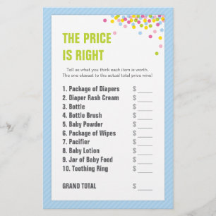 Papier Bébé Sprinkle / Baby shower Prix est droit - Bleu