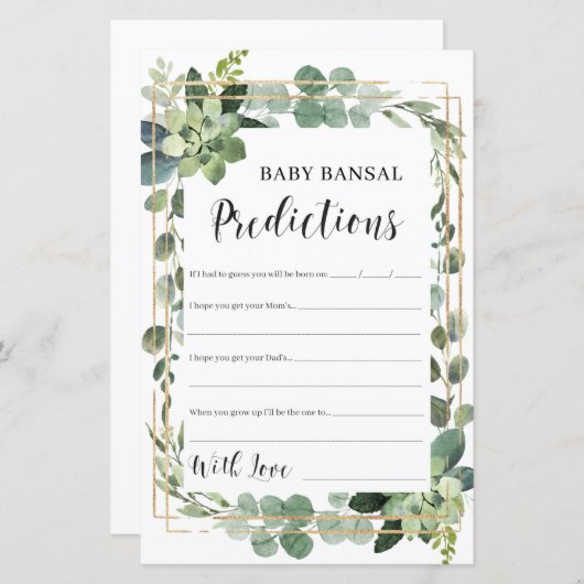 Papier Bébé succulent prédictions et conseils jeu bébé (Devant / Derrière)