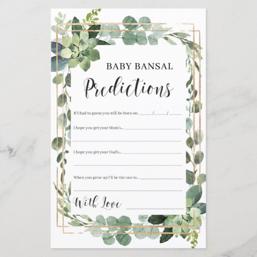 Papier Bébé succulent prédictions et conseils jeu bébé (Devant)