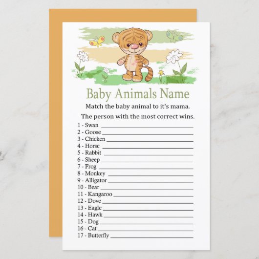 Papier Bébé Tiger mignon Animaux Nom Jeu (Devant / Derrière)