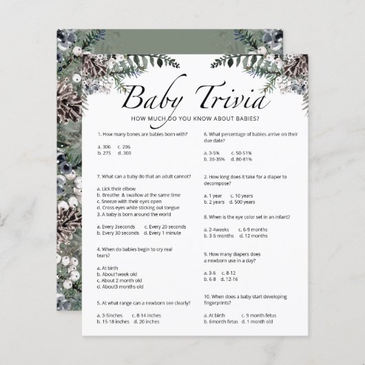 Papier Bébé Trivia Baby shower d'hiver Jeu (Devant / Derrière)