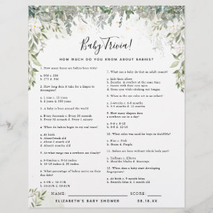 Papier Bébé Trivia Jeu Baby shower