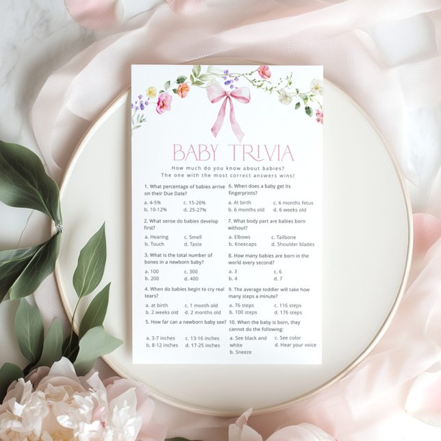 Papier Bébé trivia Pink Bow Floral Baby shower jeu (Créateur téléchargé)