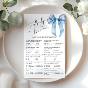 Papier Bébé trivia Script Blue Bow Baby shower jeu