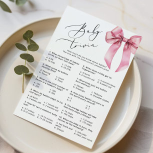 Papier Bébé trivia Script Pink Bow jeu Baby shower