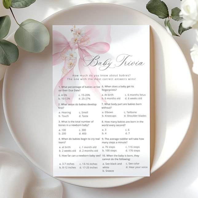 Papier Bébé trivia Script Pink Bow jeu Baby shower (Créateur téléchargé)