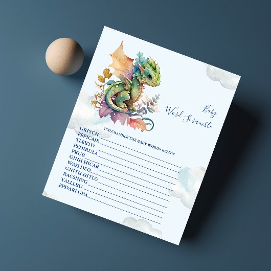 Papier Bébé Word Scramble Baby shower Jeu