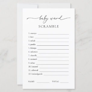 Papier Bébé Word Scramble Minimaliste Baby shower Jeu