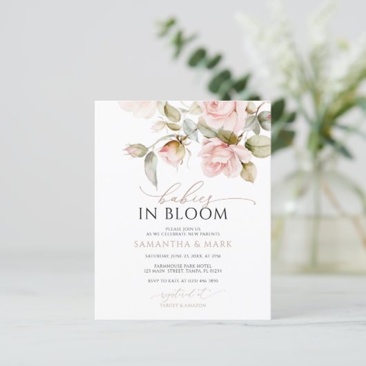 Papier Bébés budget en Fleur Rose Rose Baby shower Twin (Debout devant)