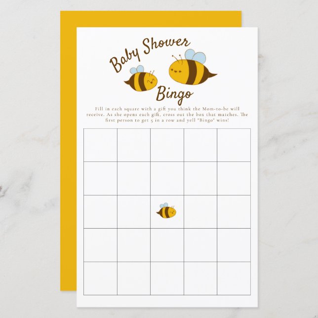 Papier Bee Baby shower Bingo Party Jeu mignonne (Devant / Derrière)
