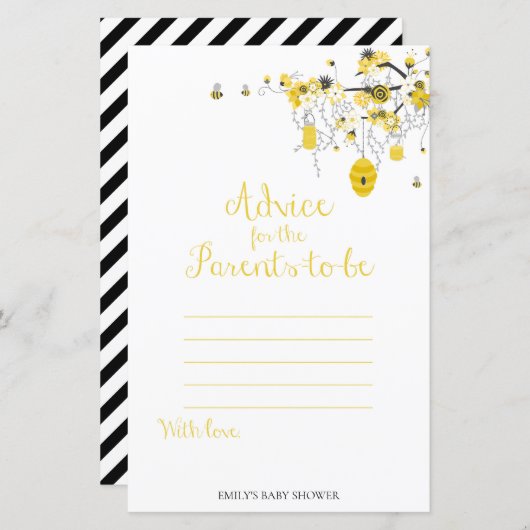 Papier Bee Baby shower Game - Conseils pour les parents à (Devant / Derrière)