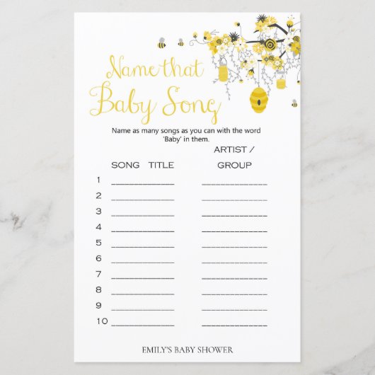 Papier Bee Baby shower Game - Nom Que Baby Song (Devant)