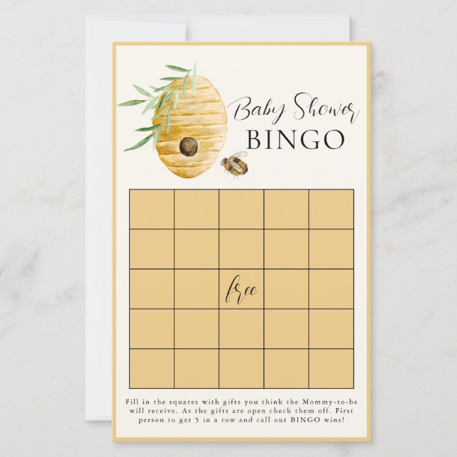 Papier Bee Baby Shower Yellow Bingo Game Card (Devant)