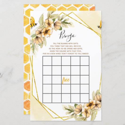 Papier Bee Botanical Watercolor Bingo Game (Devant / Derrière)