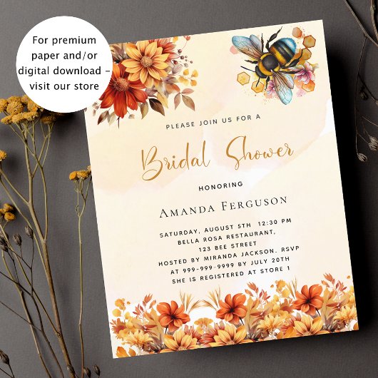 Papier Bee Bride douche automne budget floral invitation