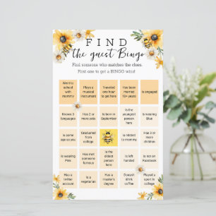 Papier Bee Fleurs jaunes Baby shower jeu de bingo