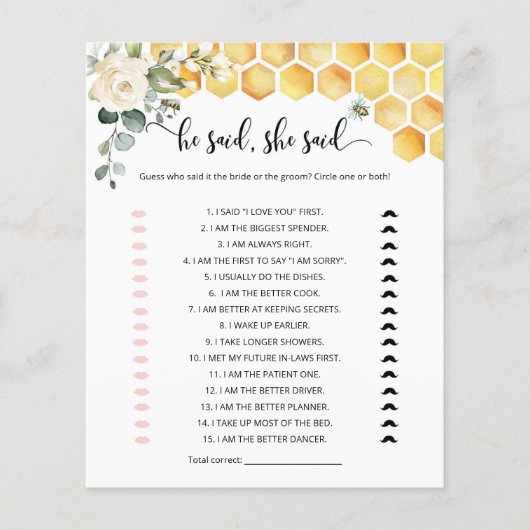 Papier Bee He a dit qu'elle a dit jeu de douche (Devant)