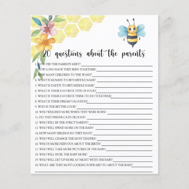 Papier Bee - jeux - 20 questions sur les parents (Devant)