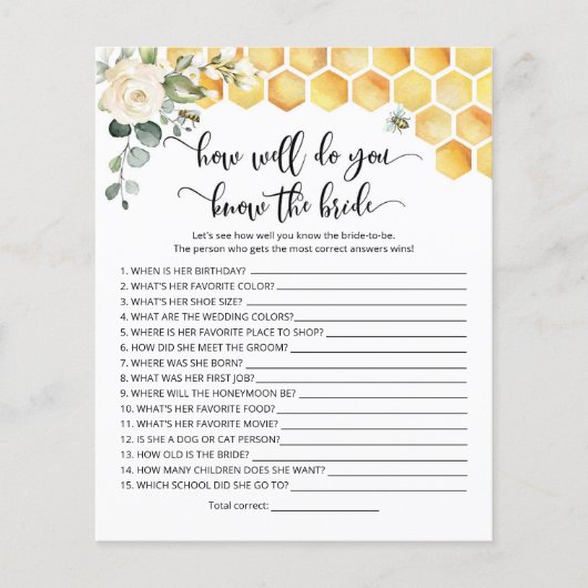 Papier Bee Qui connaît la mariée meilleur jeu (Devant)