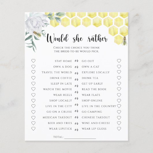 Papier Bee thème Voudrait-elle plutôt nuptiale douche jeu (Devant)