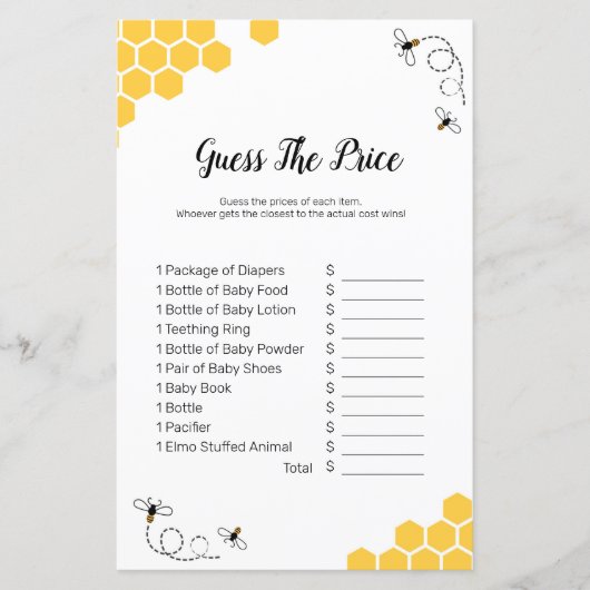 Papier Bee Watercolor devinez le prix Game (Devant)