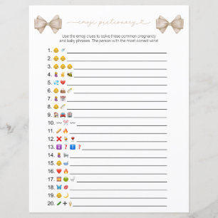 Papier Beige Bow moderne Emoji Baby shower Jeu