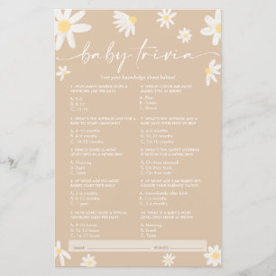 Papier Beige Daisy Baby Trivia, Baby shower Jeu
