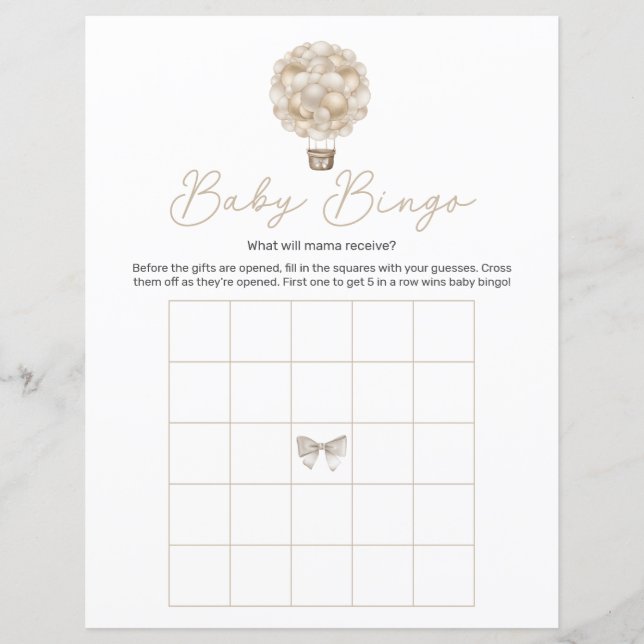 Papier Beige Hot Air Baby shower Bingo Jeu (Devant)