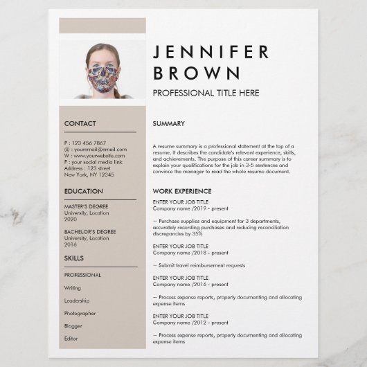 Papier Beige Minimal CV cv avec photo (Devant)
