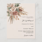 Papier Beige taupe rose pampas herbe faire-part de mariag (Devant)