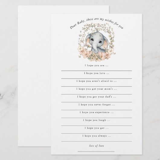 Papier Belle envie d'éléphant pour le Baby shower (Devant / Derrière)