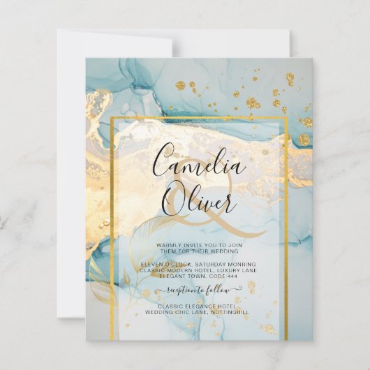 Papier Belle Mer Verre Gold Mariage Inviter Turquoise (Devant)