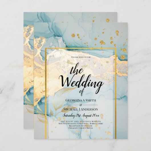 Papier Belle Mer Verre Gold Mariage Inviter Turquoise (Devant / Derrière)