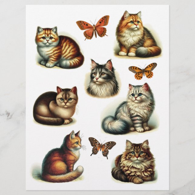 Papier Belles illustrations de chats avec des papillons (Devant)