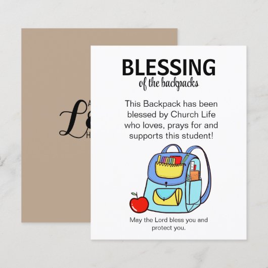 Papier Bénédiction des sacs à dos (Devant / Derrière)