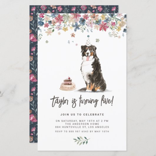 Papier Bernese Mountain Dog Anniversaire Fête Invitation (Devant / Derrière)