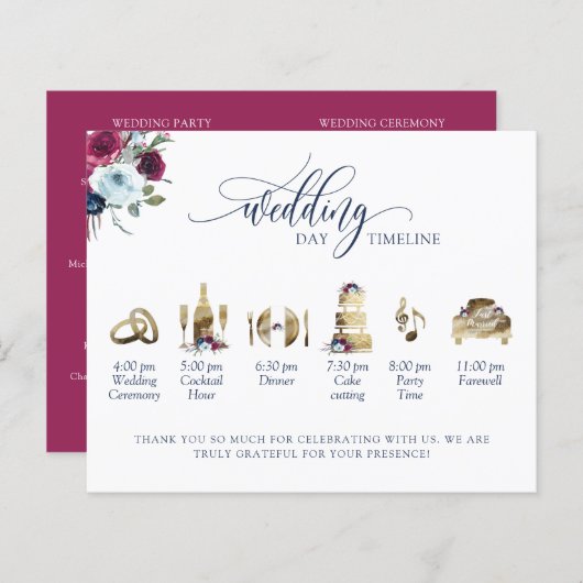 Papier Berry Blue Burgundy Mariage Calendrier et programm (Devant / Derrière)