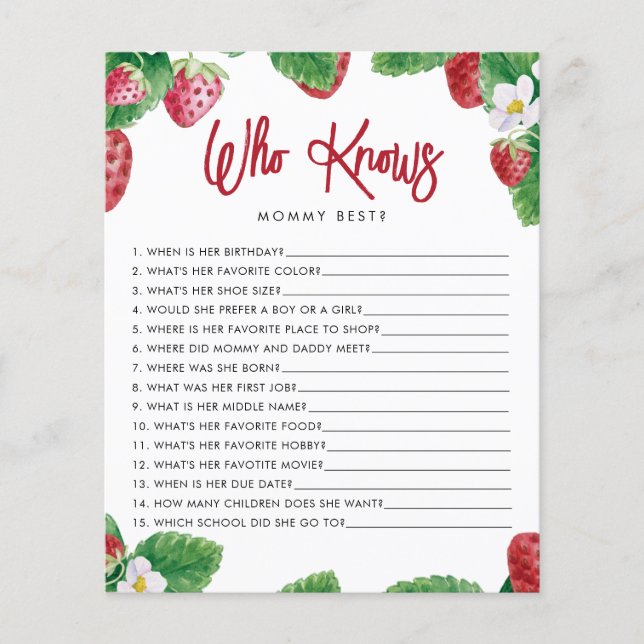 Papier Berry fraise Sweet Qui Connaît Mommy Game (Devant)