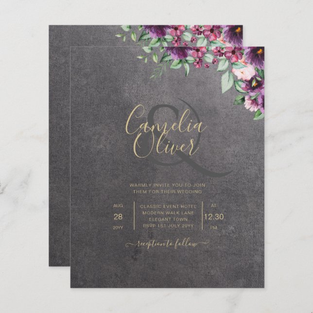 Papier Berry gris argenté Mariage Floral hiver automne (Devant / Derrière)