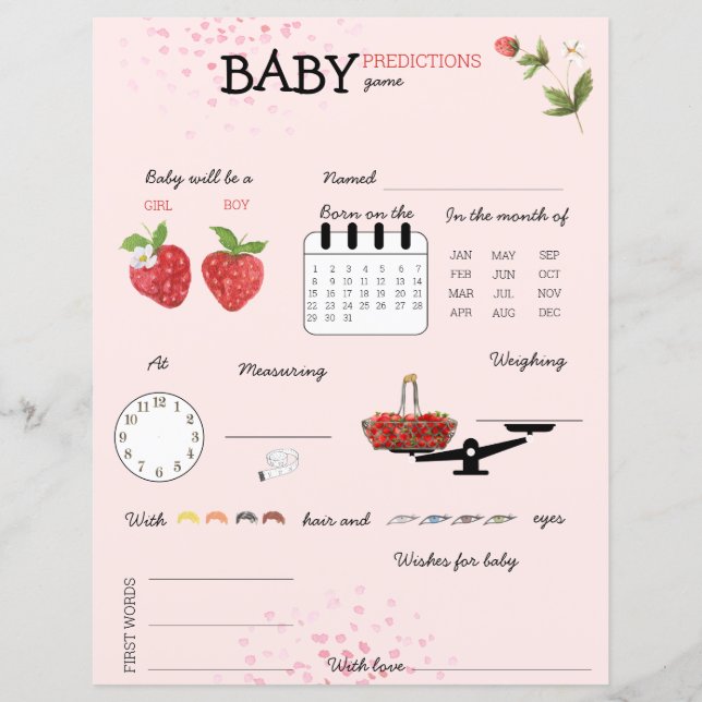 Papier Berry Sweet Strawberry Baby shower Guesser Jeu (Devant)