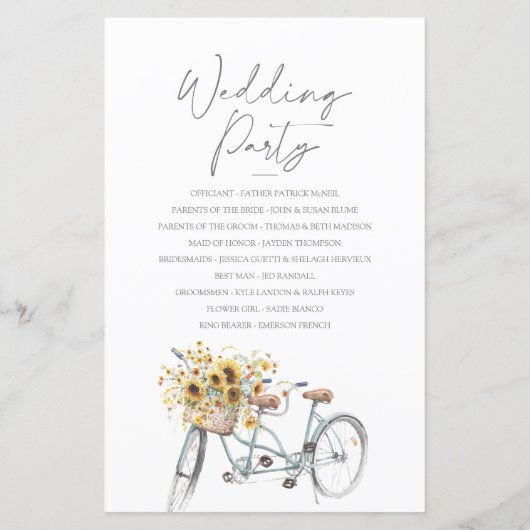 Papier Bicyclette Tournesol Rustique Mariage photo (Dos)