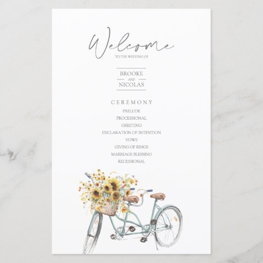 Papier Bicyclette Tournesol Rustique Mariage photo (Devant)