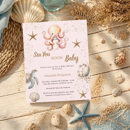 Papier Bientôt sur les mers petite fille rose Invitation