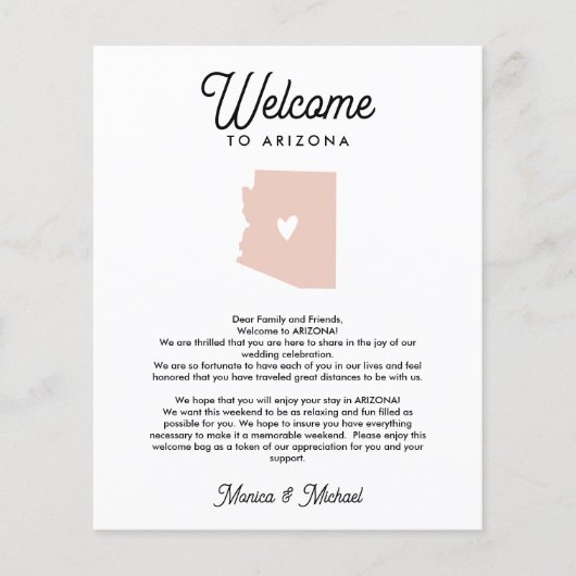 Papier Bienvenue à ARIZONA | Lettre & Itinéraire TOUTE CO (Devant)